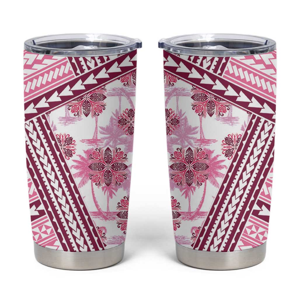 Hawaii Quilt Tumbler Cup Kakau Polynesian Pattern Mauve Pink Version