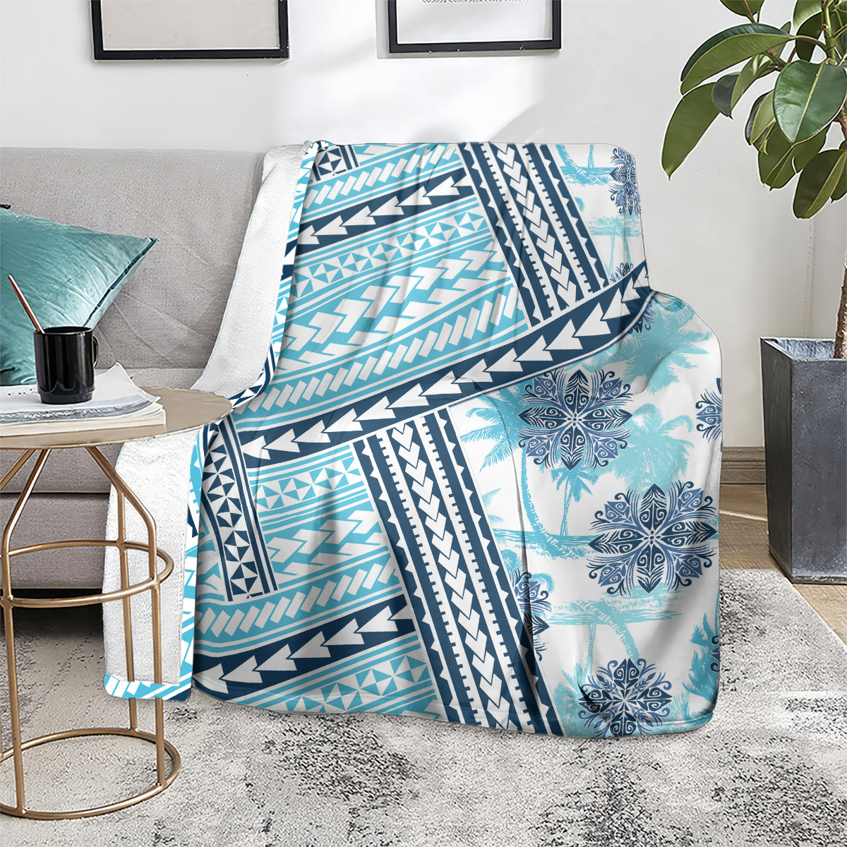 Hawaii Quilt Blanket Kakau Polynesian Pattern Sky Blue Version LT01 - Polynesian Pride