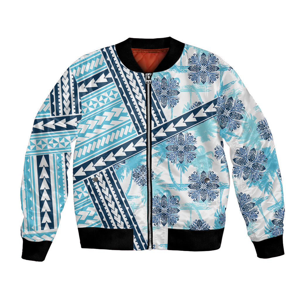 Hawaii Quilt Bomber Jacket Kakau Polynesian Pattern Sky Blue Version LT01 Unisex Blue - Polynesian Pride