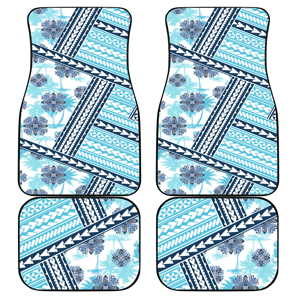 Hawaii Quilt Car Mats Kakau Polynesian Pattern Sky Blue Version LT01 Blue - Polynesian Pride