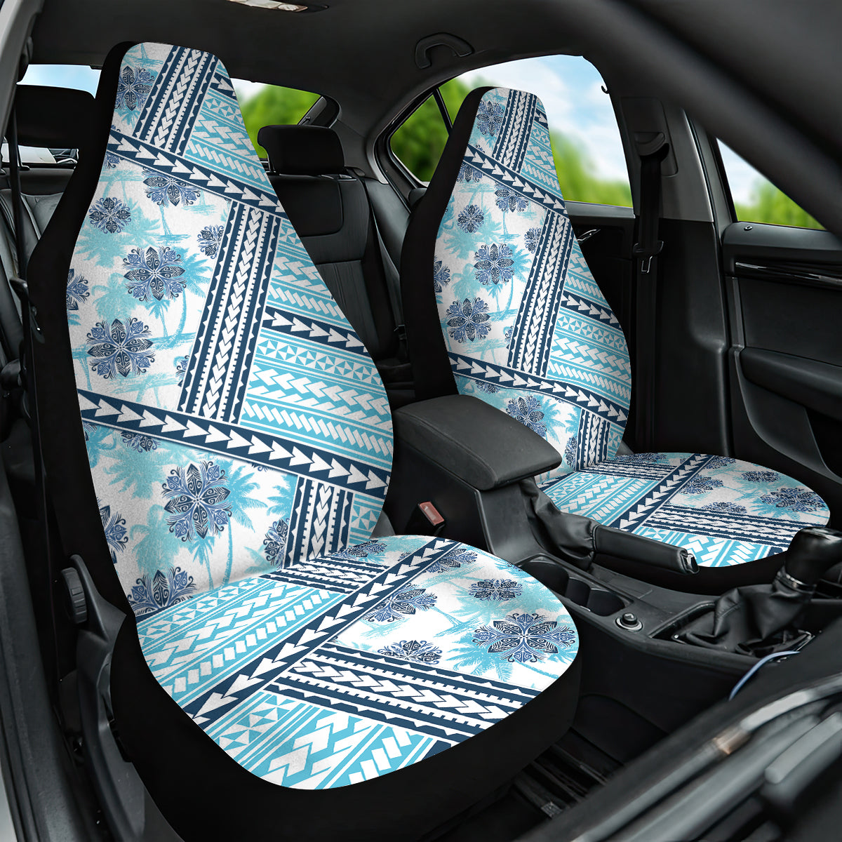 Hawaii Quilt Car Seat Cover Kakau Polynesian Pattern Sky Blue Version LT01 One Size Blue - Polynesian Pride