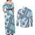 Hawaii Quilt Couples Matching Off Shoulder Maxi Dress and Long Sleeve Button Shirt Kakau Polynesian Pattern Sky Blue Version LT01 - Polynesian Pride