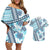 Hawaii Quilt Couples Matching Off Shoulder Short Dress and Hawaiian Shirt Kakau Polynesian Pattern Sky Blue Version LT01 Blue - Polynesian Pride