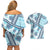 Hawaii Quilt Couples Matching Off Shoulder Short Dress and Hawaiian Shirt Kakau Polynesian Pattern Sky Blue Version LT01 - Polynesian Pride