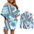 Hawaii Quilt Couples Matching Off Shoulder Short Dress and Long Sleeve Button Shirt Kakau Polynesian Pattern Sky Blue Version LT01 Blue - Polynesian Pride