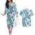 Hawaii Quilt Couples Matching Off The Shoulder Long Sleeve Dress and Hawaiian Shirt Kakau Polynesian Pattern Sky Blue Version LT01 Blue - Polynesian Pride