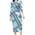 Hawaii Quilt Family Matching Long Sleeve Bodycon Dress and Hawaiian Shirt Kakau Polynesian Pattern Sky Blue Version LT01 Mom's Dress Blue - Polynesian Pride