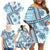 Hawaii Quilt Family Matching Off Shoulder Short Dress and Hawaiian Shirt Kakau Polynesian Pattern Sky Blue Version LT01 - Polynesian Pride