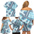 Hawaii Quilt Family Matching Off Shoulder Short Dress and Hawaiian Shirt Kakau Polynesian Pattern Sky Blue Version LT01 - Polynesian Pride