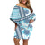 Hawaii Quilt Family Matching Off Shoulder Short Dress and Hawaiian Shirt Kakau Polynesian Pattern Sky Blue Version LT01 Mom's Dress Blue - Polynesian Pride