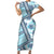 Hawaii Quilt Family Matching Short Sleeve Bodycon Dress and Hawaiian Shirt Kakau Polynesian Pattern Sky Blue Version LT01 Mom's Dress Blue - Polynesian Pride