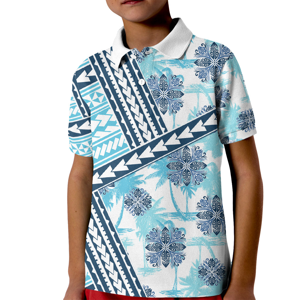 Hawaii Quilt Kid Polo Shirt Kakau Polynesian Pattern Sky Blue Version LT01 Kid Blue - Polynesian Pride