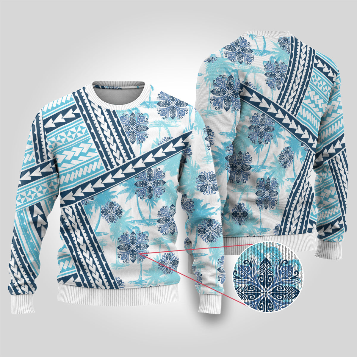 Hawaii Quilt Ugly Christmas Sweater Kakau Polynesian Pattern Sky Blue Version LT01 Blue - Polynesian Pride