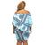 Hawaii Quilt Off Shoulder Short Dress Kakau Polynesian Pattern Sky Blue Version LT01 - Polynesian Pride