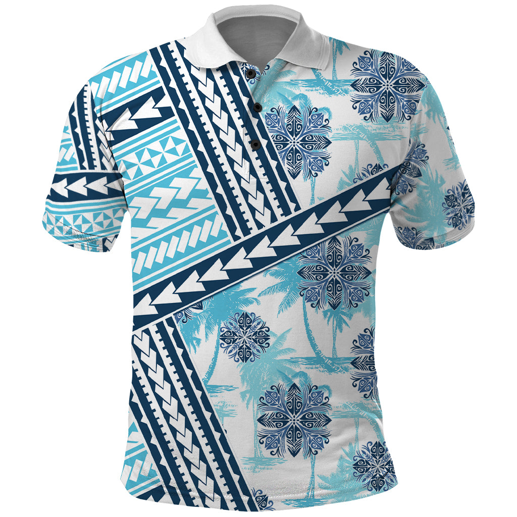 Hawaii Quilt Polo Shirt Kakau Polynesian Pattern Sky Blue Version LT01 Blue - Polynesian Pride