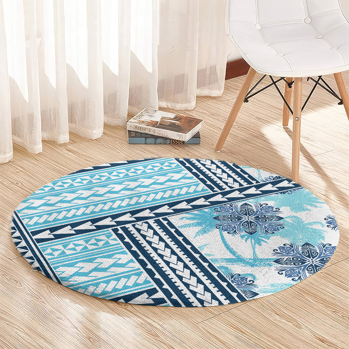 Hawaii Quilt Round Carpet Kakau Polynesian Pattern Sky Blue Version LT01 - Polynesian Pride