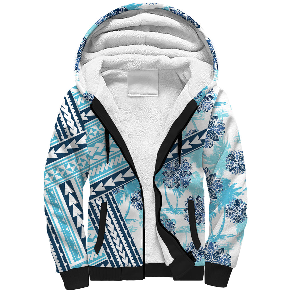 Hawaii Quilt Sherpa Hoodie Kakau Polynesian Pattern Sky Blue Version LT01 Unisex Blue - Polynesian Pride