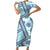 Hawaii Quilt Short Sleeve Bodycon Dress Kakau Polynesian Pattern Sky Blue Version LT01 Long Dress Blue - Polynesian Pride