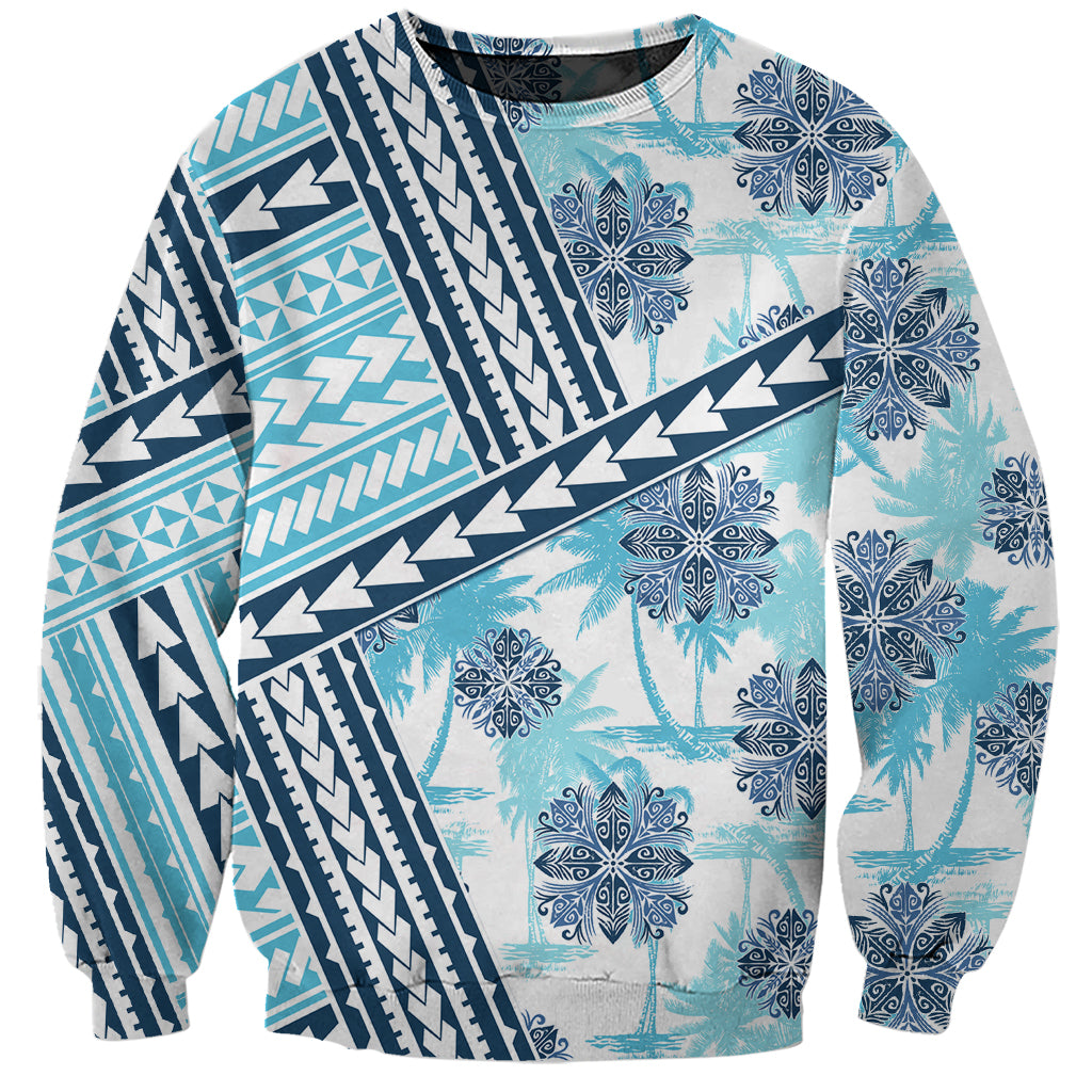 Hawaii Quilt Sweatshirt Kakau Polynesian Pattern Sky Blue Version LT01 Unisex Blue - Polynesian Pride