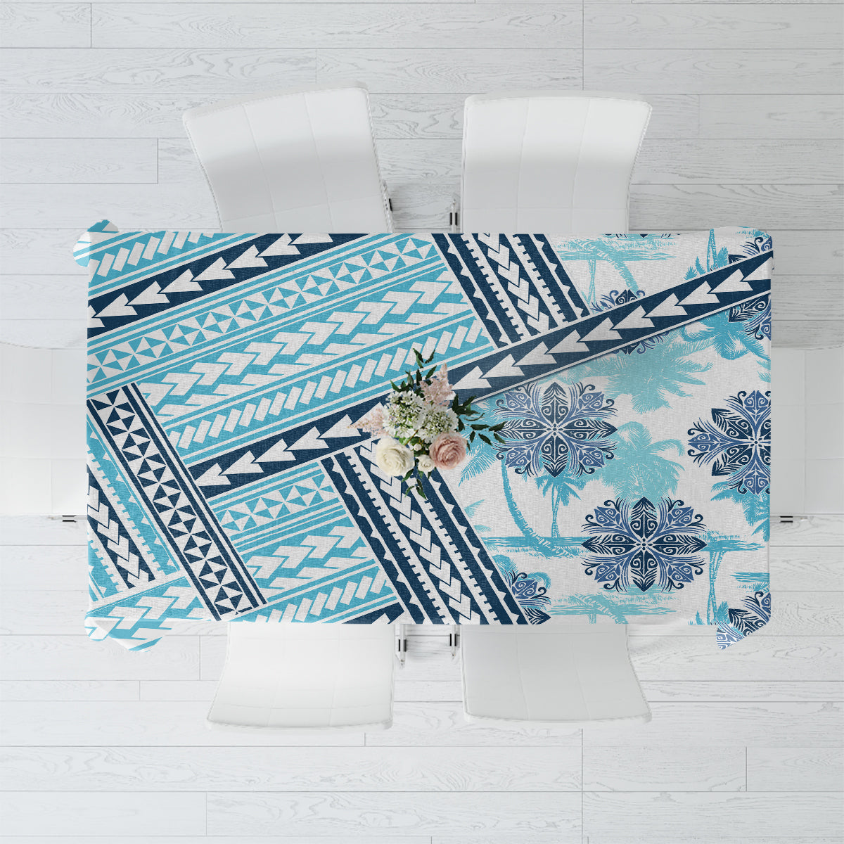 Hawaii Quilt Tablecloth Kakau Polynesian Pattern Sky Blue Version LT01 Blue - Polynesian Pride