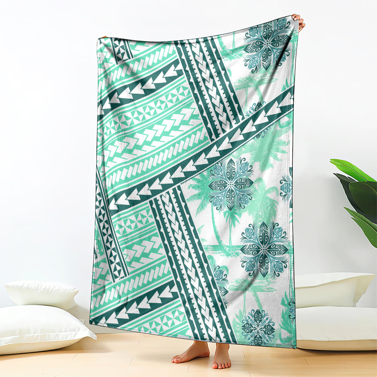 Hawaii Quilt Blanket Kakau Polynesian Pattern Teal Version LT01 Teal - Polynesian Pride