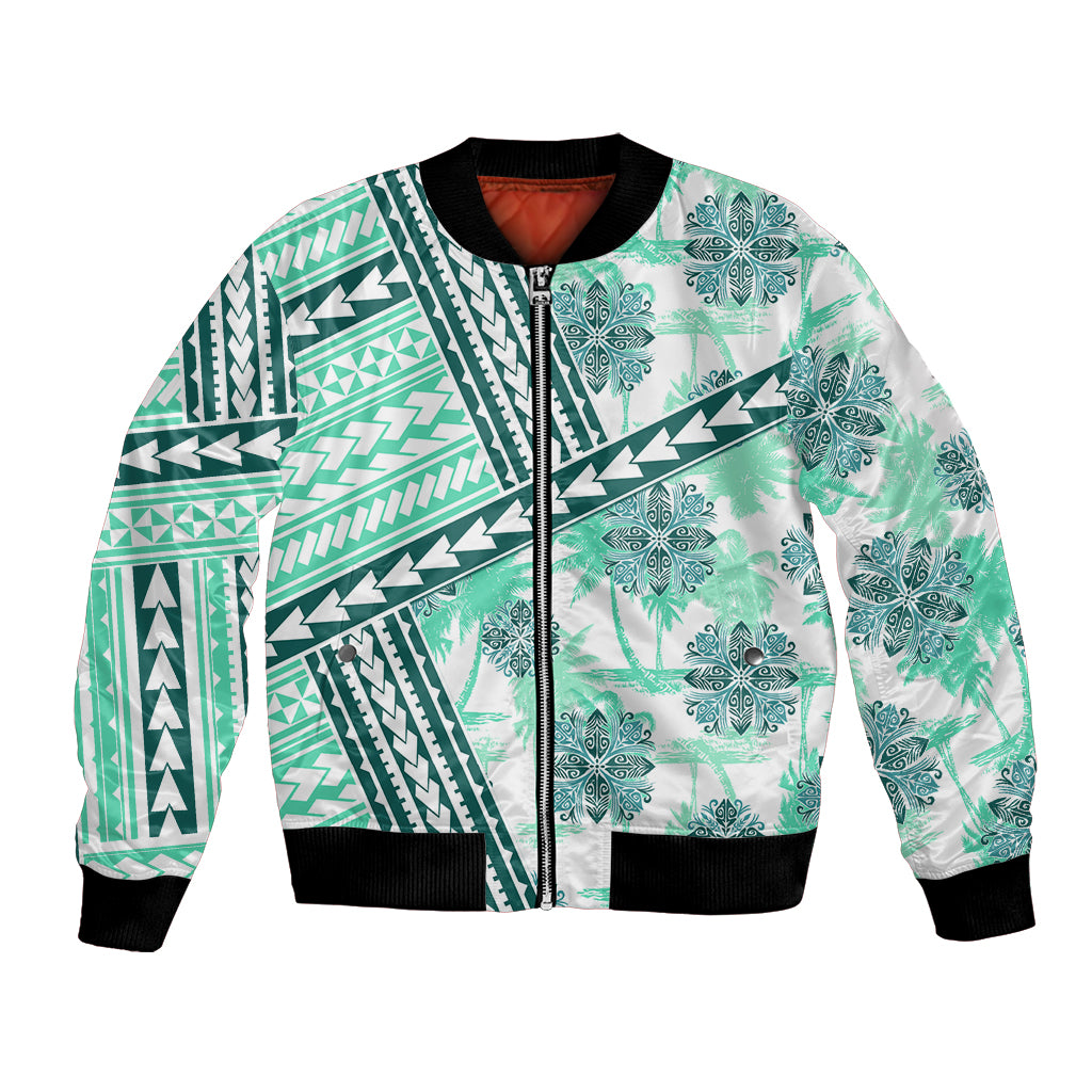 Hawaii Quilt Bomber Jacket Kakau Polynesian Pattern Teal Version LT01 Unisex Teal - Polynesian Pride