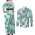 Hawaii Quilt Couples Matching Off Shoulder Maxi Dress and Long Sleeve Button Shirt Kakau Polynesian Pattern Teal Version LT01 - Polynesian Pride