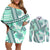 Hawaii Quilt Couples Matching Off Shoulder Short Dress and Long Sleeve Button Shirt Kakau Polynesian Pattern Teal Version LT01 Teal - Polynesian Pride