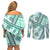 Hawaii Quilt Couples Matching Off Shoulder Short Dress and Long Sleeve Button Shirt Kakau Polynesian Pattern Teal Version LT01 - Polynesian Pride