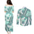 Hawaii Quilt Couples Matching Puletasi Dress and Long Sleeve Button Shirt Kakau Polynesian Pattern Teal Version LT01 - Polynesian Pride