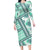 Hawaii Quilt Family Matching Long Sleeve Bodycon Dress and Hawaiian Shirt Kakau Polynesian Pattern Teal Version LT01 Mom's Dress Teal - Polynesian Pride