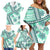 Hawaii Quilt Family Matching Off Shoulder Short Dress and Hawaiian Shirt Kakau Polynesian Pattern Teal Version LT01 - Polynesian Pride