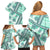 Hawaii Quilt Family Matching Off Shoulder Short Dress and Hawaiian Shirt Kakau Polynesian Pattern Teal Version LT01 - Polynesian Pride