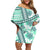 Hawaii Quilt Family Matching Off Shoulder Short Dress and Hawaiian Shirt Kakau Polynesian Pattern Teal Version LT01 Mom's Dress Teal - Polynesian Pride