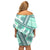 Hawaii Quilt Family Matching Off Shoulder Short Dress and Hawaiian Shirt Kakau Polynesian Pattern Teal Version LT01 - Polynesian Pride