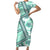 Hawaii Quilt Family Matching Short Sleeve Bodycon Dress and Hawaiian Shirt Kakau Polynesian Pattern Teal Version LT01 Mom's Dress Teal - Polynesian Pride