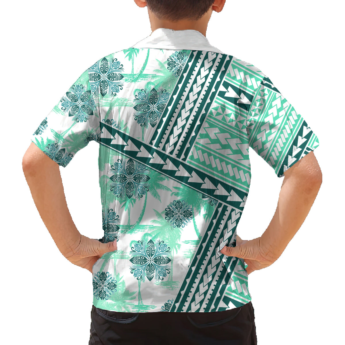 Hawaii Quilt Family Matching Tank Maxi Dress and Hawaiian Shirt Kakau Polynesian Pattern Teal Version LT01 - Polynesian Pride