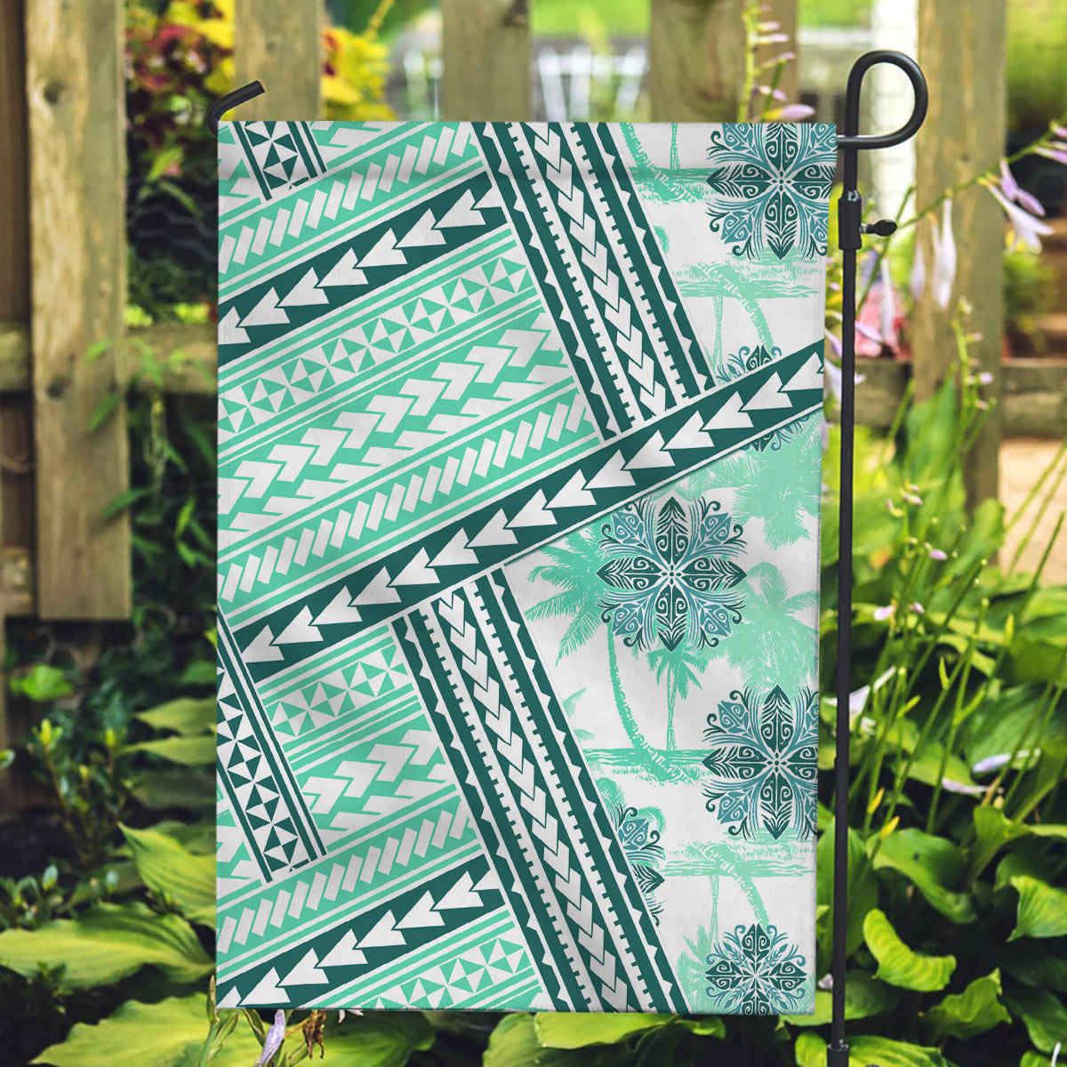 Hawaii Quilt Garden Flag Kakau Polynesian Pattern Teal Version LT01 Garden Flag Teal - Polynesian Pride