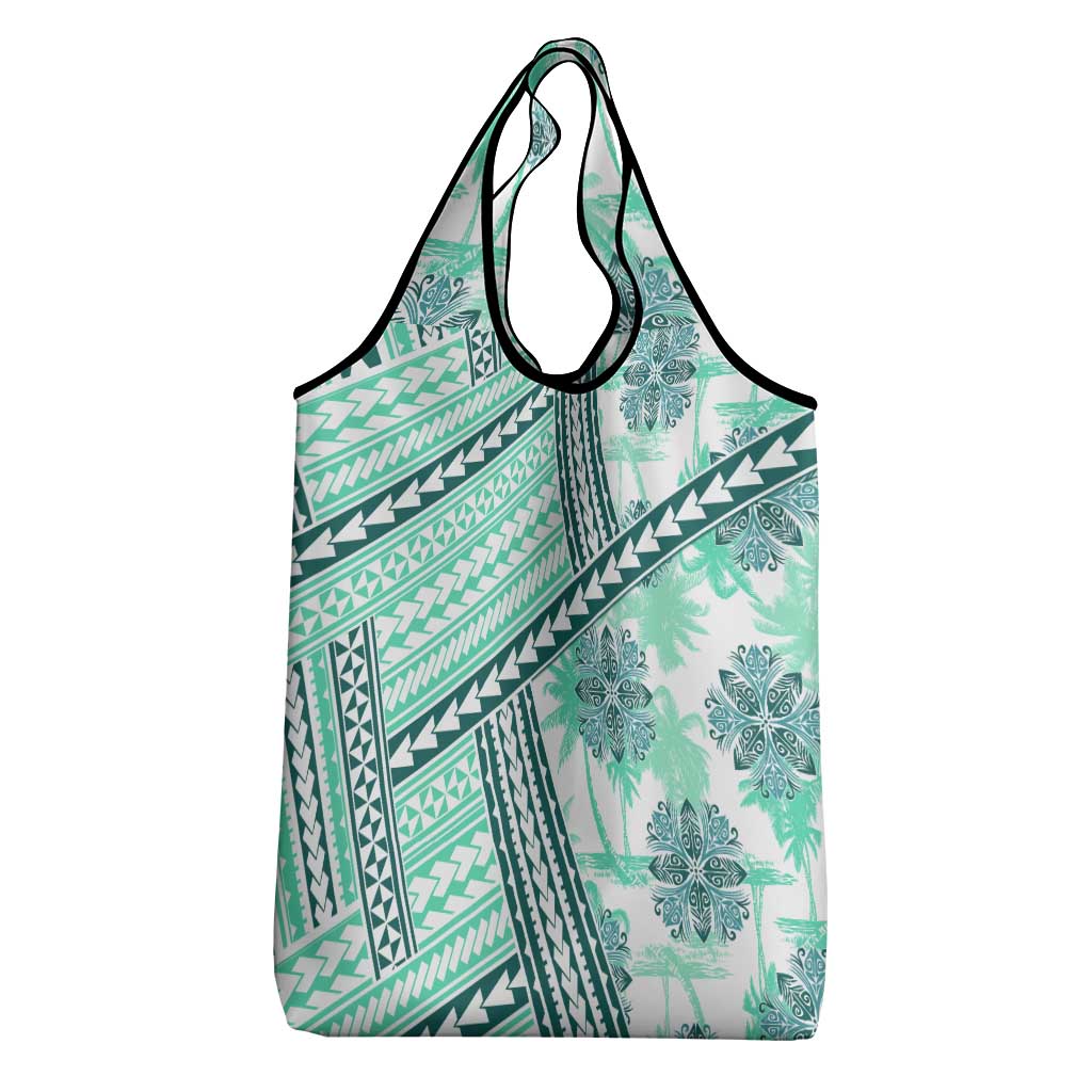 Hawaii Quilt Grocery Bag Kakau Polynesian Pattern Teal Version