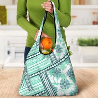 Hawaii Quilt Grocery Bag Kakau Polynesian Pattern Teal Version