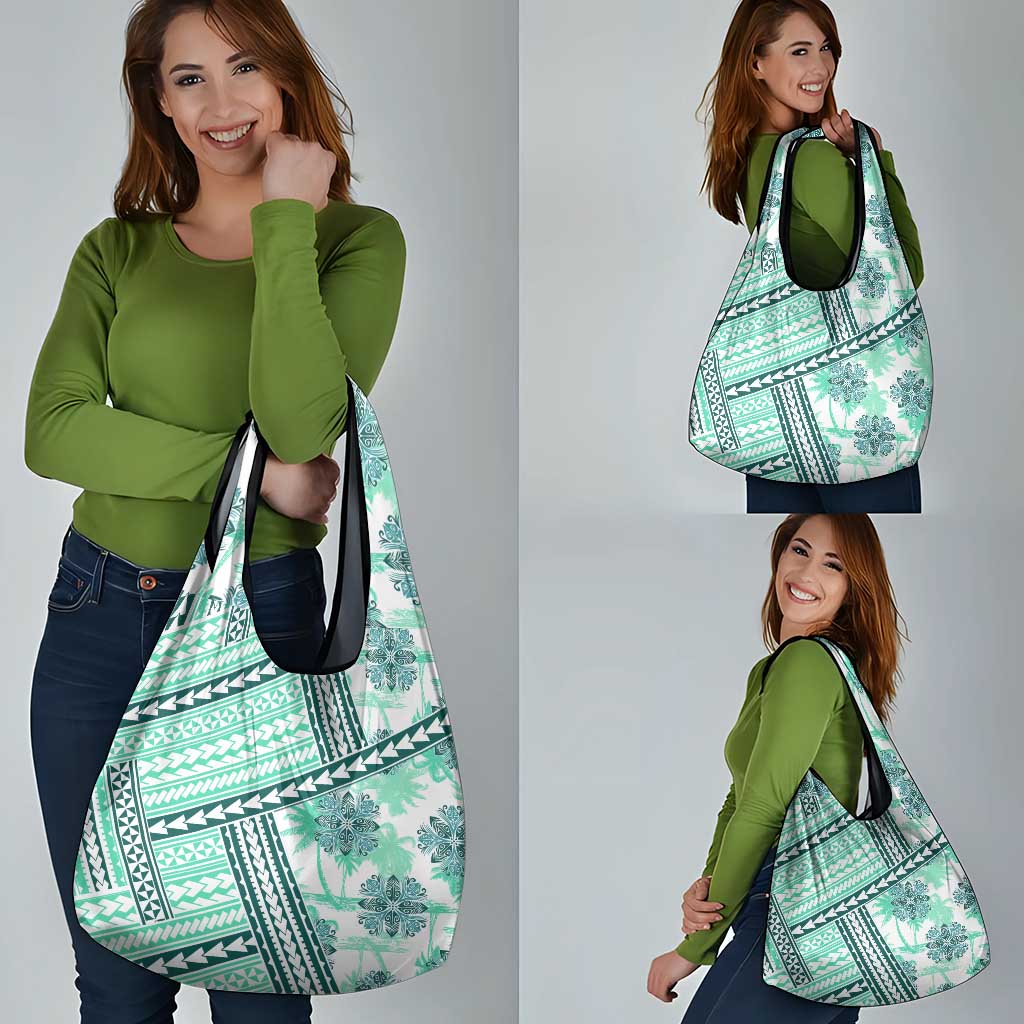 Hawaii Quilt Grocery Bag Kakau Polynesian Pattern Teal Version