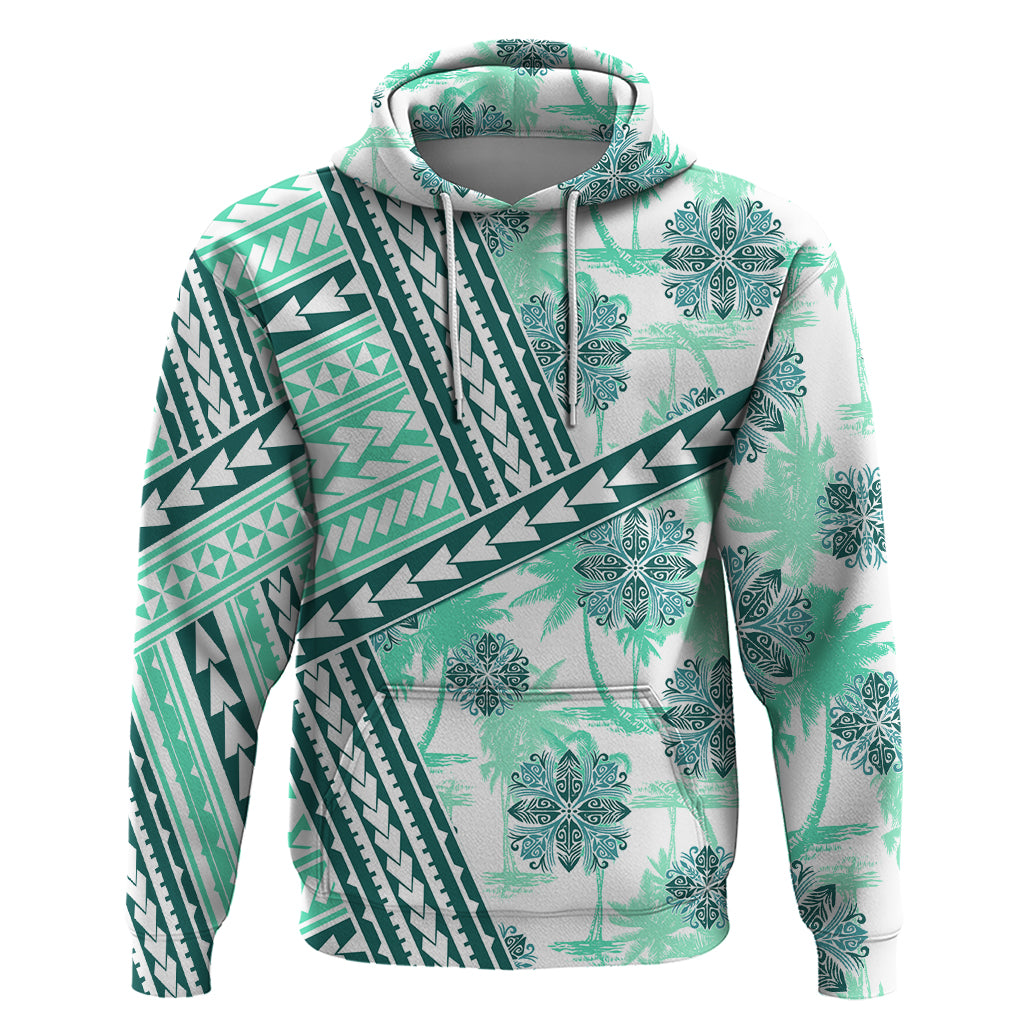 Hawaii Quilt Hoodie Kakau Polynesian Pattern Teal Version LT01 Pullover Hoodie Teal - Polynesian Pride