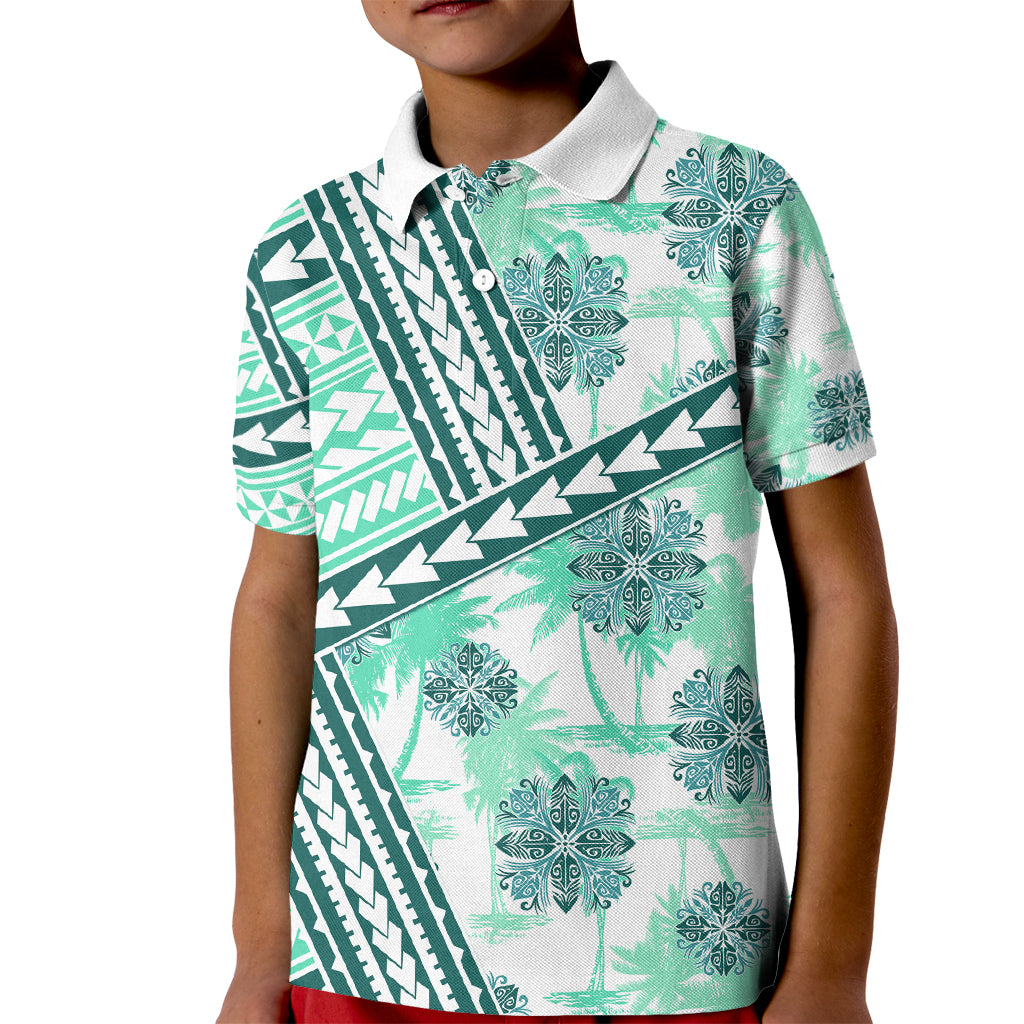 Hawaii Quilt Kid Polo Shirt Kakau Polynesian Pattern Teal Version LT01 Kid Teal - Polynesian Pride