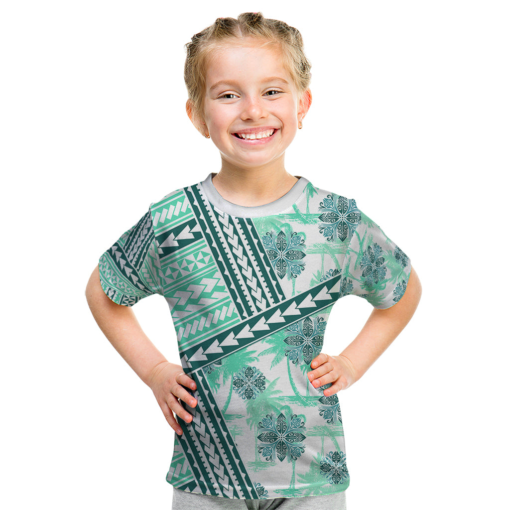 Hawaii Quilt Kid T Shirt Kakau Polynesian Pattern Teal Version LT01 Teal - Polynesian Pride