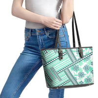 Hawaii Quilt Leather Tote Bag Kakau Polynesian Pattern Teal Version LT01 - Polynesian Pride