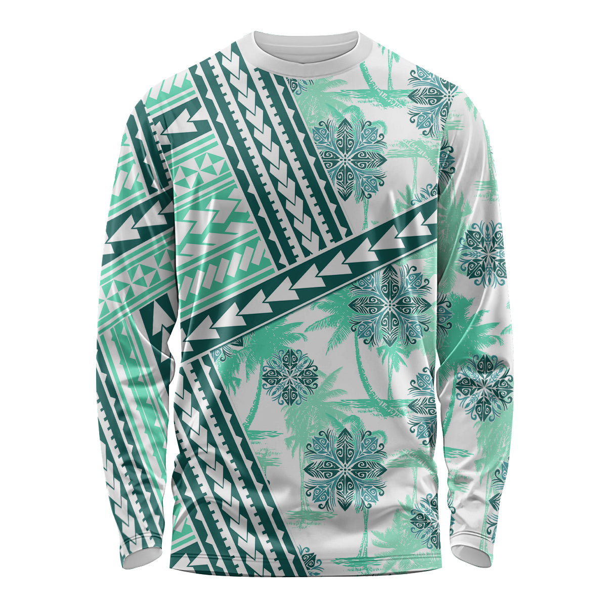 Hawaii Quilt Long Sleeve Shirt Kakau Polynesian Pattern Teal Version LT01 Unisex Teal - Polynesian Pride