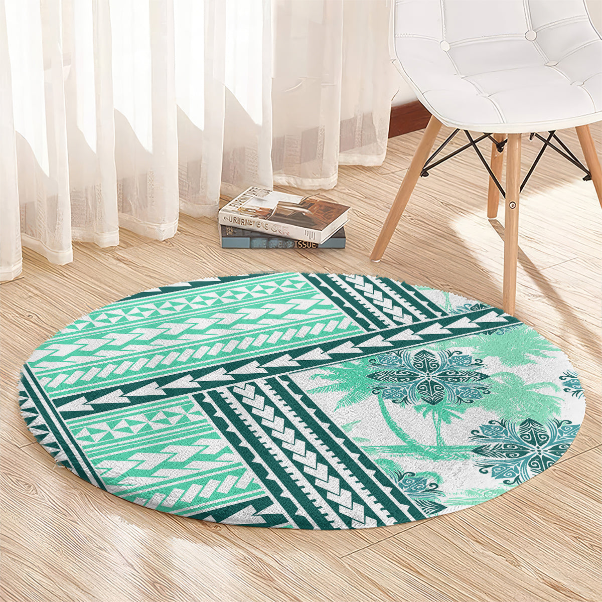 Hawaii Quilt Round Carpet Kakau Polynesian Pattern Teal Version LT01 - Polynesian Pride