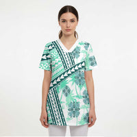 Hawaii Quilt Scrub Top Kakau Polynesian Pattern Teal Version - Polynesian Pride