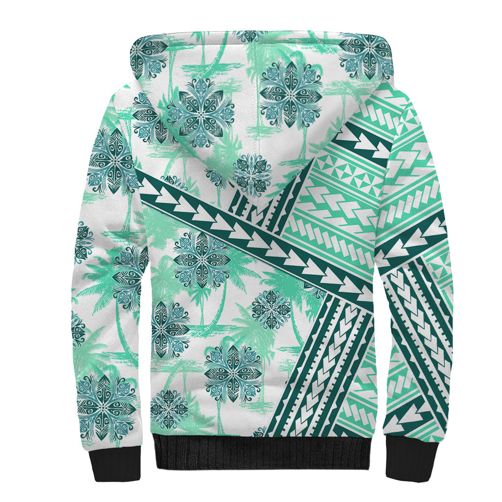 Hawaii Quilt Sherpa Hoodie Kakau Polynesian Pattern Teal Version LT01 - Polynesian Pride