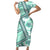 Hawaii Quilt Short Sleeve Bodycon Dress Kakau Polynesian Pattern Teal Version LT01 Long Dress Teal - Polynesian Pride